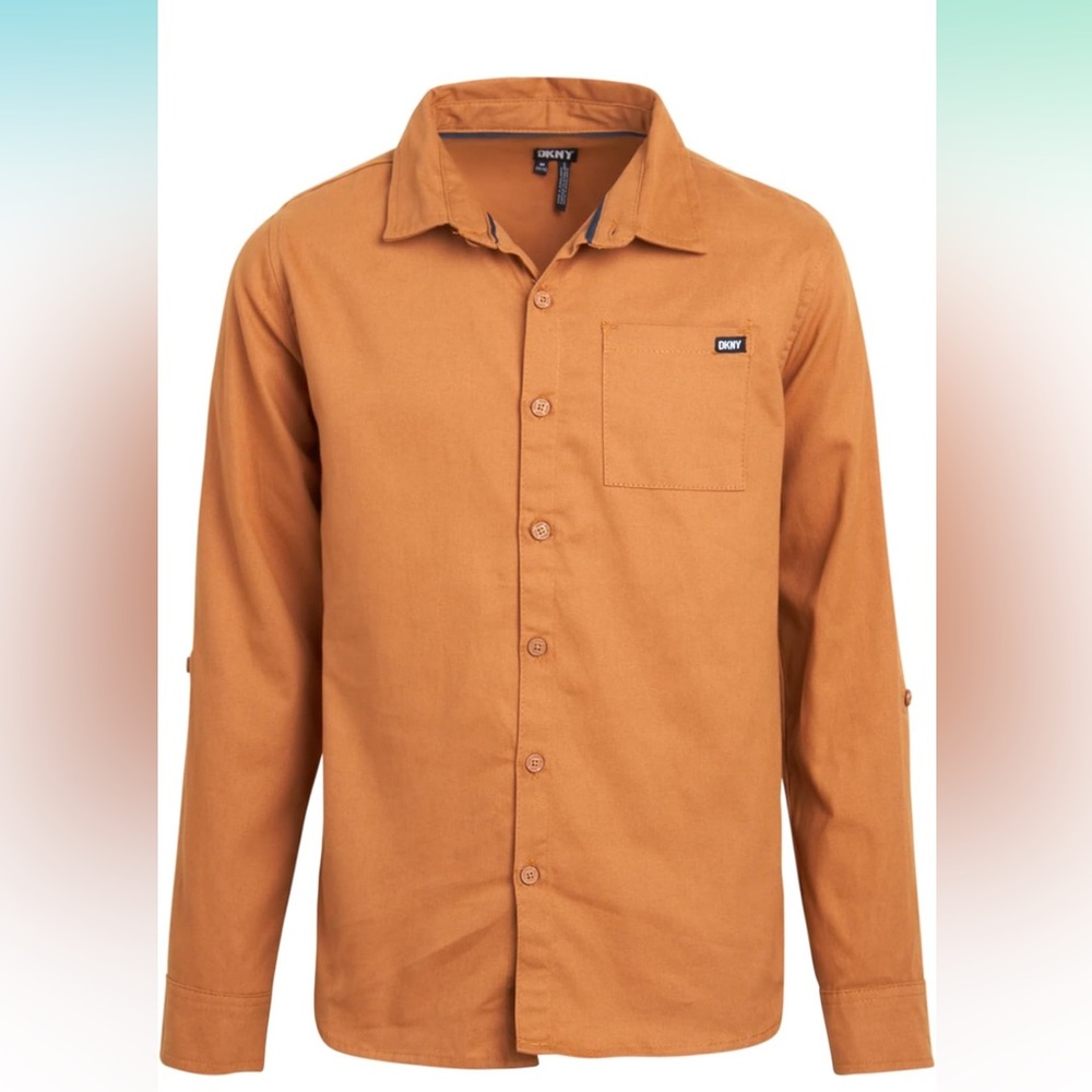 DKNY Boys' Shirt - Classic Fit Woven Long Sleeve Button Down Shirt